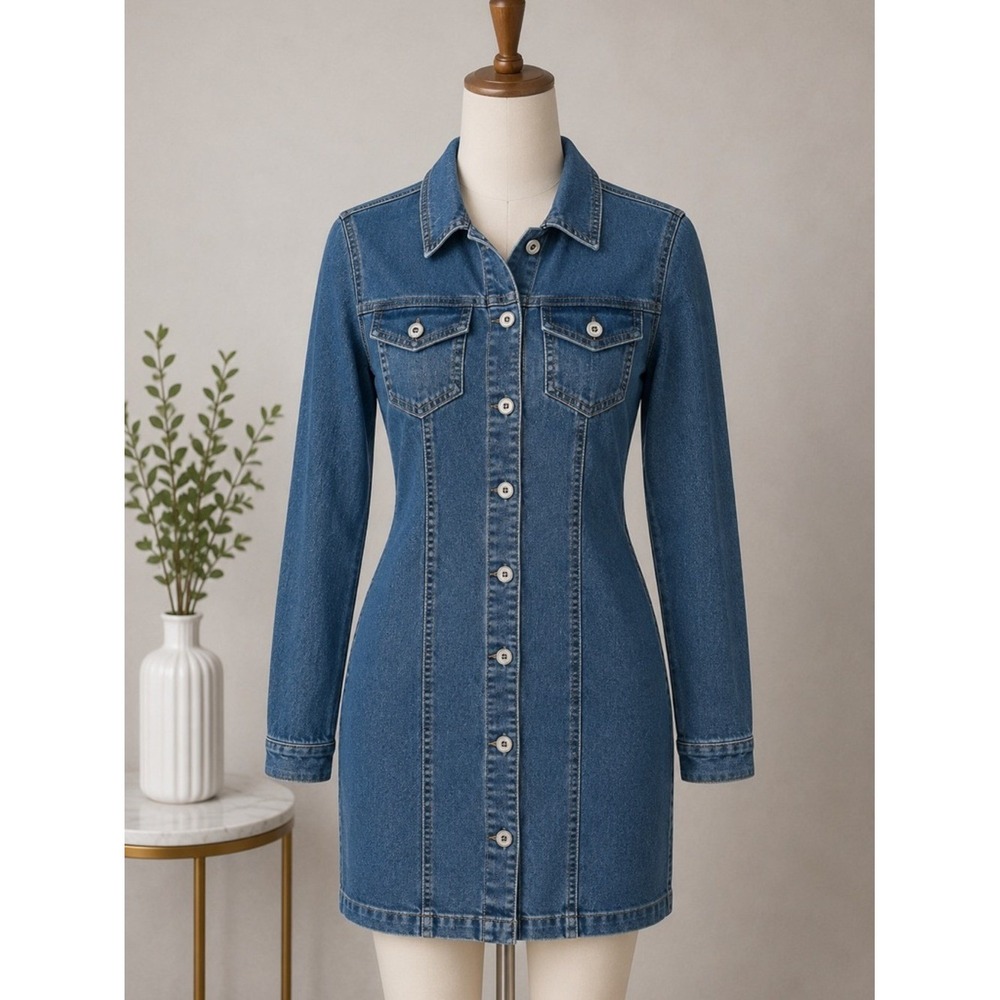 REgeneration‎ by Celebrity Pink Dalia Denim Dress Blue Long Sleeve Mini S NEW